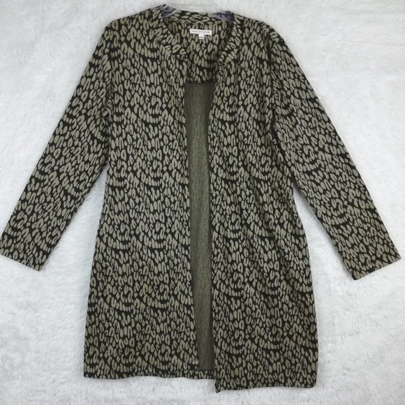 Notations Womens Sweater Cardigan Leopard Print‎ Beige Black Open Front Long L - Picture 1 of 11